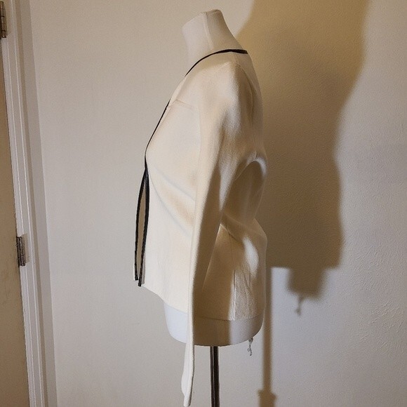 Talbots petite ivory cardigan with black faux leather trim - Picture 2 of 9